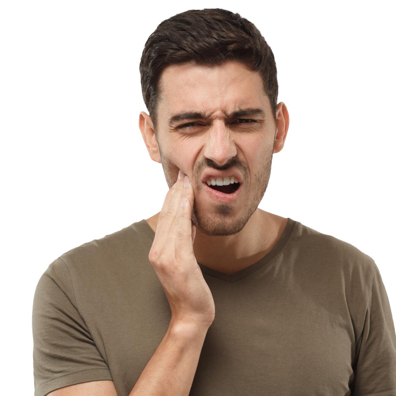 Man holding his jaw in discomfort